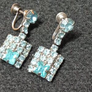 Vintage Light Blue Ocean Rhinestone Earrings